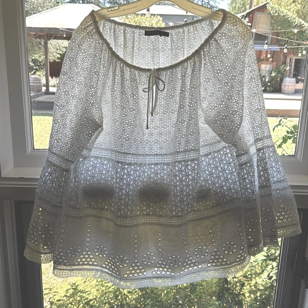 Lauren Ralph Lauren White Cotton Sleeve Peasant Blouse Size Large EUC like new - Picture 12 of 12